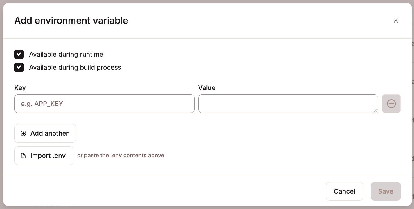Add environment variables to your application after deployment.